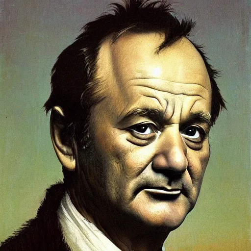 Prompt: close up portrait of bill murray painted by caspar david friedrich