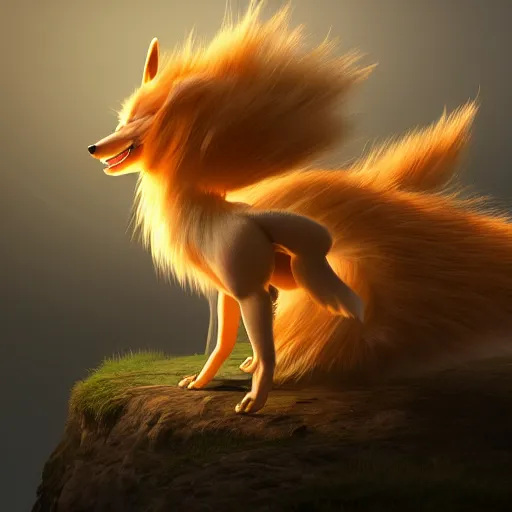 Prompt: photography of a realistic ninetales animal, ultra detailed, 8 k, cinematic lighting, natural background, trending on artstation, pokemon