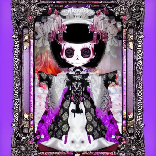 Image similar to baroque bedazzled gothic royalty frames surrounding a pixelsort emo demonic horrorcore japanese yokai doll, low quality sharpened graphics, remastered chromatic aberration