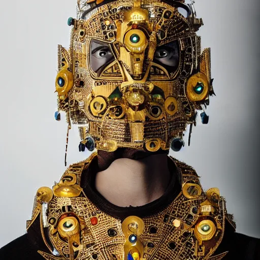 Image similar to a beautiful cyborg made of catholic symbols ceremonial maske