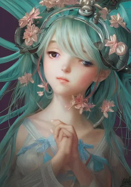 Image similar to hatsune miku and cinnamoroll, dance, intricate, elegant, highly detailed, digital painting, artstation, concept art, smooth, sharp focus, illustration, art by artgerm and greg rutkowski and alphonse mucha and william - adolphe bouguereau