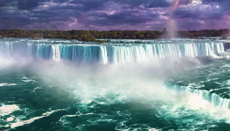 Image similar to beautiful illustration of niagara falls, colorful, unreal engine, hyper realism, realistic shading, cinematic composition, realistic render, octane render, detailed textures, photorealistic, wide shot