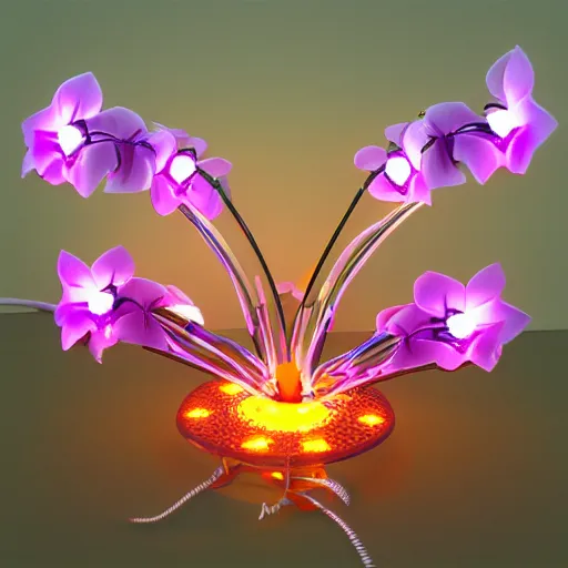 Prompt: mechanical, cybertronic, led orchid flower, glowing