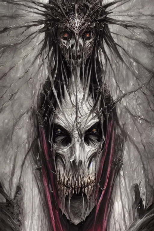 Image similar to portrait of ainz ooal gown undead, from overlord, close up, fantasy, intricate, elegant, highly detailed, digital painting, artstation, concept art, sharp focus, illustration, art by luis royo, wayne barlowe, kirsi salonen, asya yoranova and alan lee