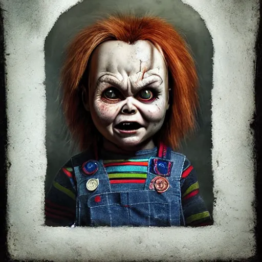 Image similar to portrait of chucky, horror, intricate artwork, concept art, octane render, deviantart, cinematic, key art, hyperrealism, iridescent accents, portrait photograph, nikon 3 5 mm, photograph by greg rutkowski