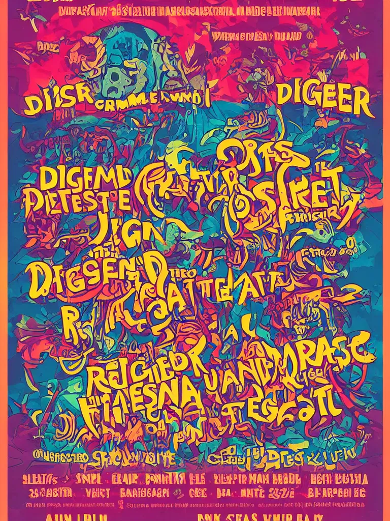 Image similar to poster for a summer festival called diggerfest in the united kingdom, rdigger land, really good vibes, colorful