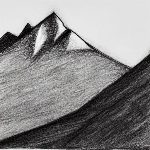 Image similar to charcoal pencil sketch of mountains, lower third, high contrast, black and white, illustration, highly detailed and intricate