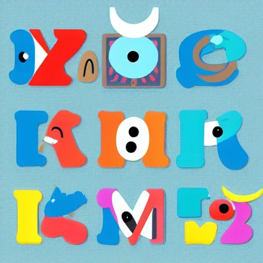 Image similar to cute alphabet that looks like little monsters, writting system, toki pona, sitelen