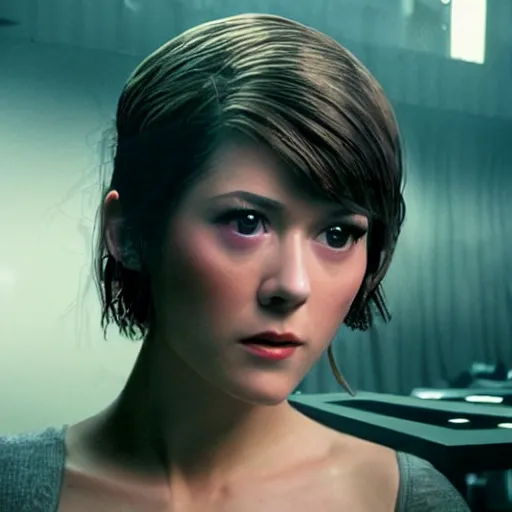Image similar to Mary Elizabeth Winstead in bladerunner, tight attire, realistic, hyper detail, very detailed, cinematic, ultra details, photorealistic, big bust, insanely detailed,