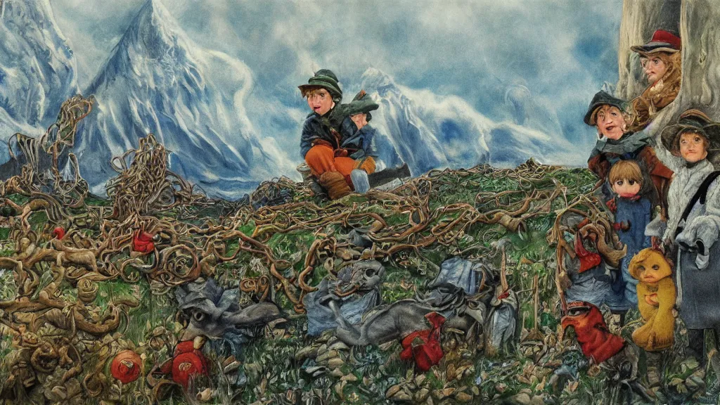 Image similar to an oil painting in the style of alan lee depicting the plot of the movie elf ( 2 0 0 3 )