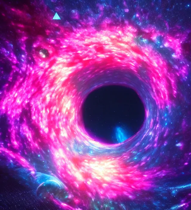 Image similar to a 3 d mesh wormhole in the middle of a nebula, dark synthwave, aesthetic mood, vintage, sci - fi, 4 k
