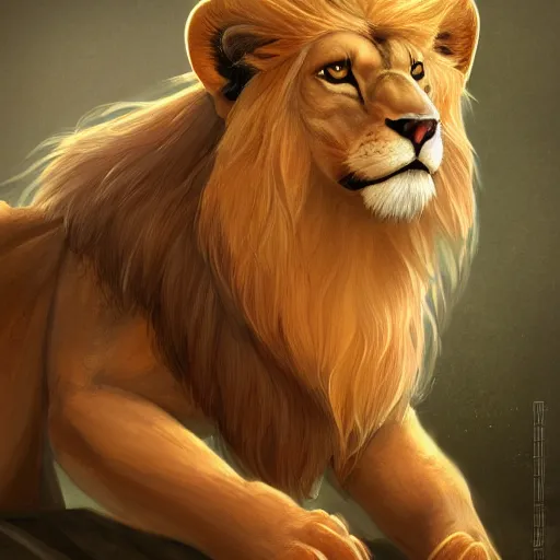 Image similar to portrait character design of an egyptian lion. deviantart adoptable, style of maple story and zootopia, portrait studio lighting by jessica rossier and brian froud and gaston bussiere