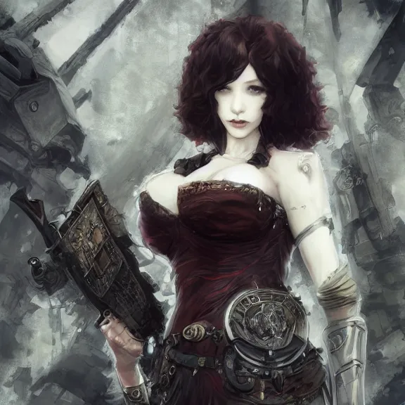 Image similar to christina hendricks!!! goth, tankoban, 4 k, tone mapping, akihiko yoshida, james jean andrei riabovitchev marc simonetti, yoshitaka amano, long hair, curly, h. hydrochaeri