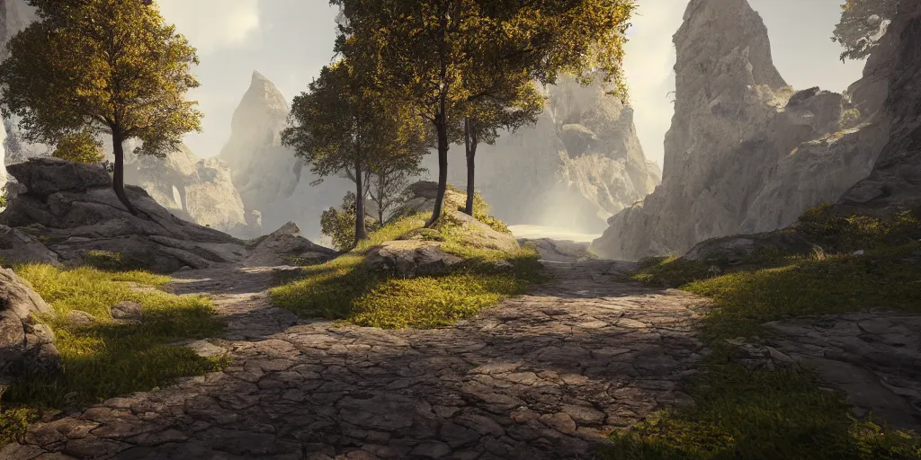 Image similar to path between two mountains unreal engine render