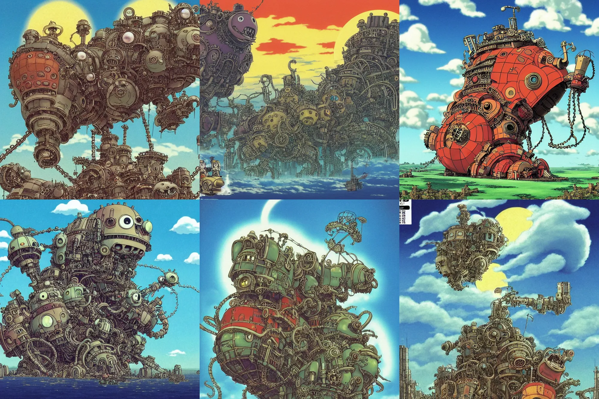 Prompt: A scary Lovecraftian giant mechanized adorable puppy from Studio Ghibli Howl's Moving Castle (2004) as a Sega genesis game box art, 4k, highly detailed. award winning sci-fi. look at all that detail!