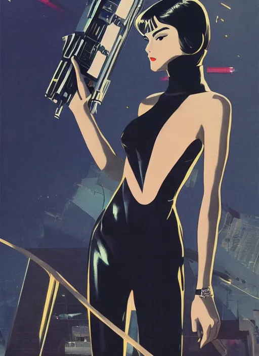 Image similar to Sui He as a Bond Girl in a Retro futuristic James Bond movie poster in style of anime, cinematic, realism, Greg rutkowski, 1990s