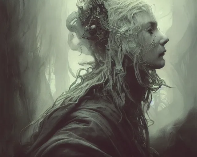 Image similar to photography of stephen gammell, deep focus, d & d, fantasy, intricate, elegant, highly detailed, digital painting, artstation, concept art, matte, sharp focus, illustration, hearthstone, art by artgerm and greg rutkowski and alphonse mucha