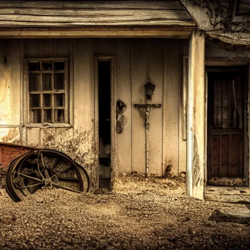 Image similar to old man, cried, humus, dust, nature, abandoned house, fiction, stability, intricate, elegant, 8 k, uhd, justify, realistic, concept art, matte, sharp focus, photography, consistent, highly detailed object content, proportional object content