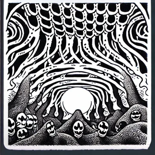 Prompt: White sticker of gravemind by M.C. Escher and Studio Ghibli