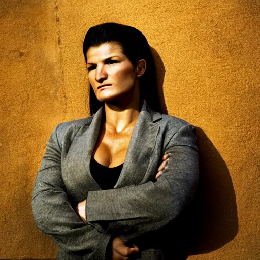 Prompt: dramatic lighting, a close - up studio photographic portrait of gina carano by steve mccurry