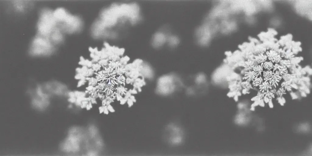 Prompt: close up photography of edelweiss flower getting overgrown, 1. 2 f, 3 5 mm, dark, eerie, 1 9 2 0 s ghost photography