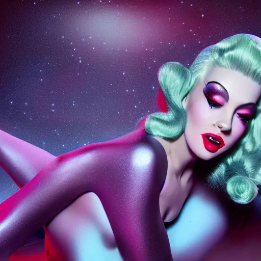 Image similar to shapeshifting space alien horror as a pin up model, 8 k fashion photography, soft lighting