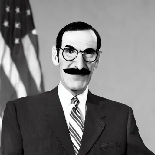 Prompt: president waluigi, 1 9 6 0, still, photograph, photo, black and white