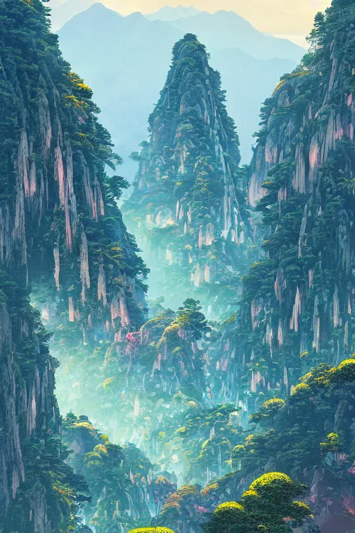 Prompt: a beautiful hyperdetailed illustration of absolutely beautiful laojun mountain, from china, perfectly shaded, atmospheric lighting, style of studio ghibli, makoto shinkai, raphael lacoste, louis comfort tiffany, artgerm, james jean, victo ngai, ross tran, chinese style