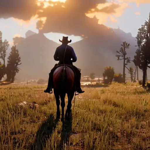 Image similar to cinematic screenshot from red dead redemption 2 ; crisp sharp focus ; ultra realistic, concept art, intricate details, dramatic action, highly detailed, photorealistic, octane render, 8 k, unreal engine. art by artgerm and greg rutkowski and charlie bowater and magali villeneuve and alphonse mucha