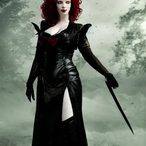 Image similar to full body photo of christina hendricks as a vampire warrior,