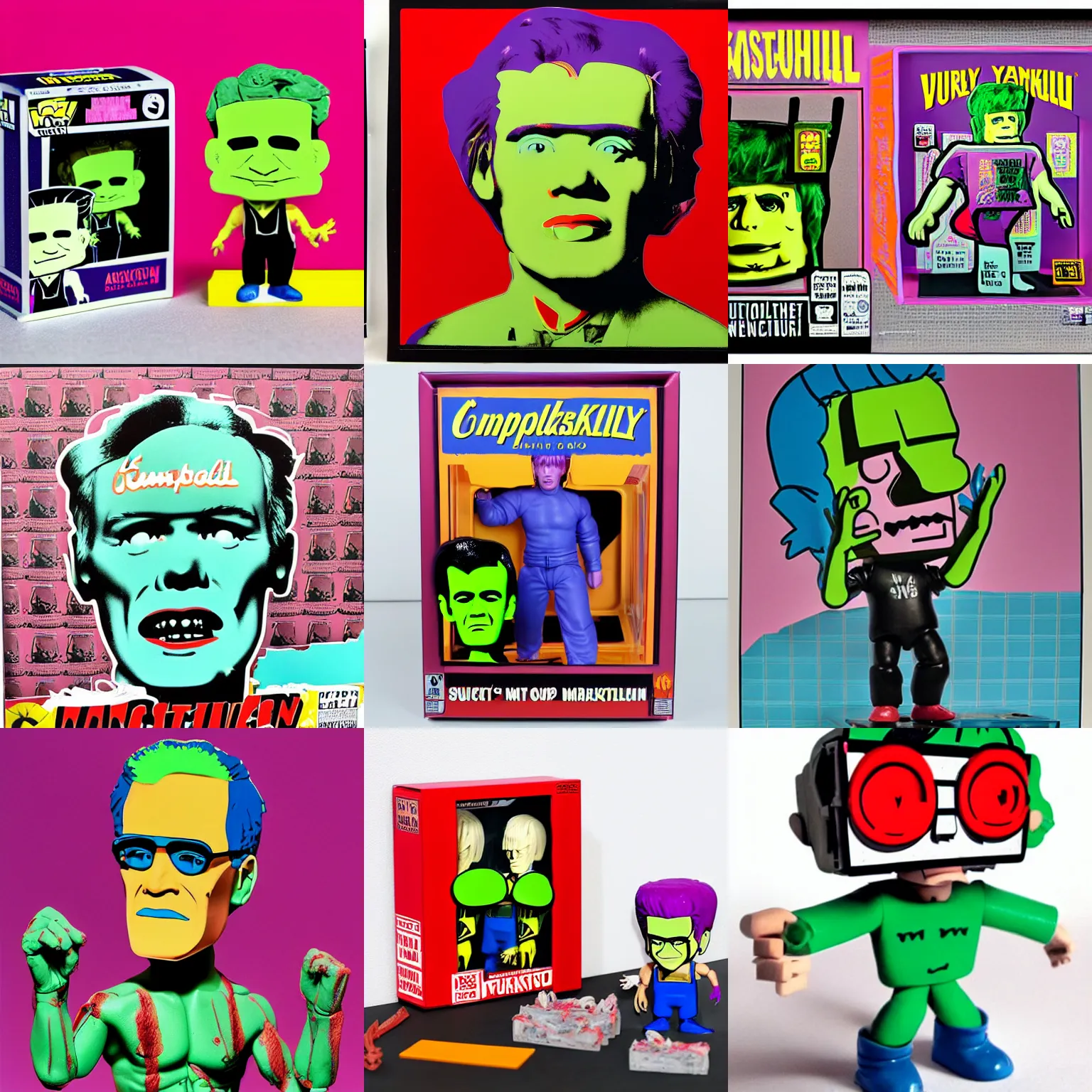 Prompt: andy warhol's frankenstein, super nintendo, stop motion vinyl action figure, plastic, toy, butcher billy style