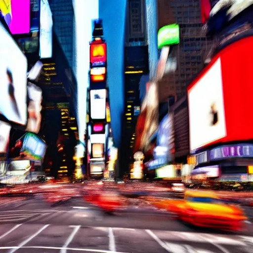 Image similar to a still of a giraffe stand in the intersection at times square. motion blur