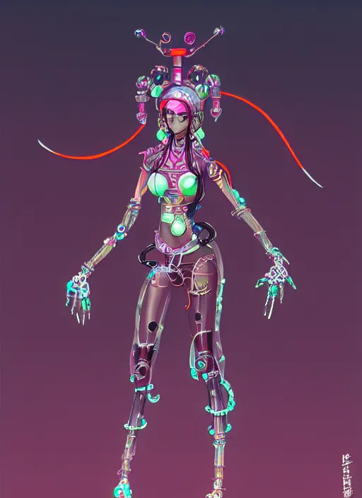 Image similar to character design, cyberpunk nezha resurrected in mechanical lotus