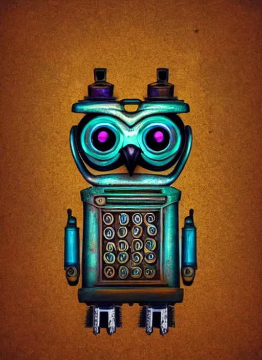 Image similar to colored pencil and pen drawing of an animatronic robot owl, bird made from rusty old keys and padlocks, space background, 8 k photorender realityengine