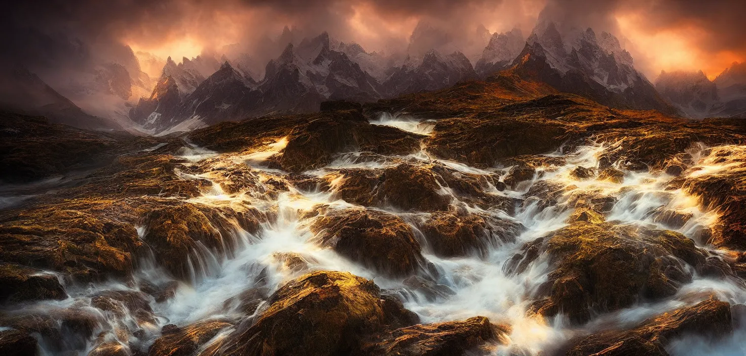 Image similar to amazing landscape photo of an award - winner photograph by marc adamus, beautiful dramatic lighting