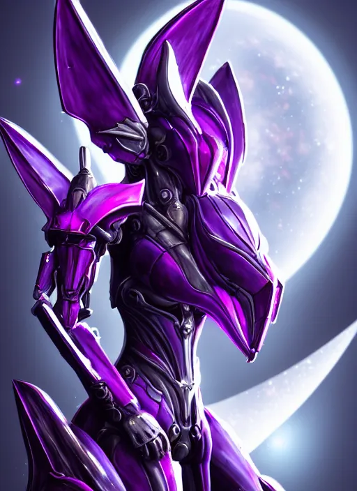 Image similar to cinematic close shot, galactic sized proportional stunning beautiful hot female warframe, sleek mecha goddess dragon head, metal ears, led purple eyes, smooth fuschia skin, smooth silver armor, floating in space, holding a galaxy, epic proportions, epic size, epic detail, furry art, dragon art, giantess art, warframe fanart, furaffinity, octane