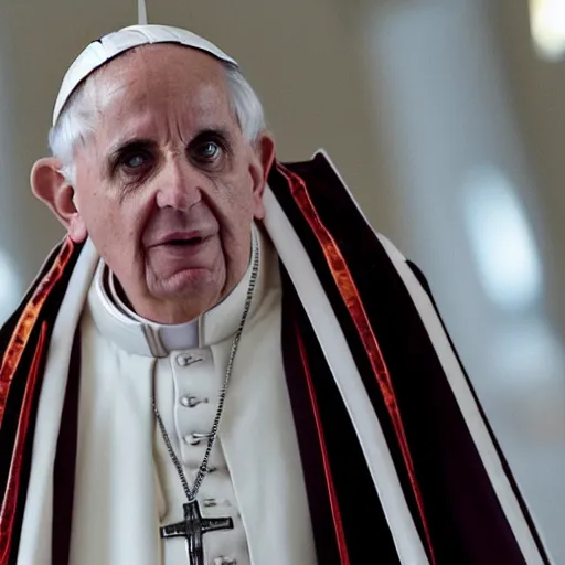 Image similar to pope benedict wearing sith cloak as chancelor palpatine in star wars episode 3, 8 k resolution, cinematic lighting, anatomically correct