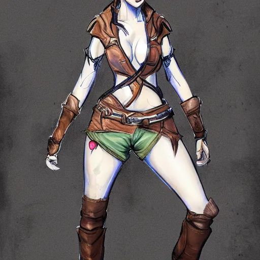 Image similar to full body concept art of a female pirate by Frank Wu