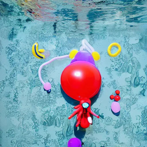 Prompt: balloon animals under the sea in the style of banksy