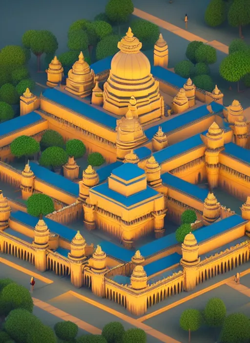 Prompt: a low poly isometric render of mysore palace in the style of monument valley, intricate, elegant, smooth shading, soft lighting, illustration, simple, solid shapes, by magali villeneuve, jeremy lipkin and michael garmash, rob rey and kentaro miura style, octane render