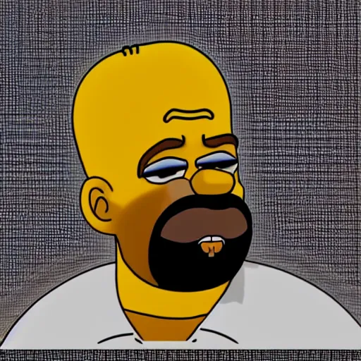 Prompt: a fusion between kanye west and homer simpson, 3 d animation.