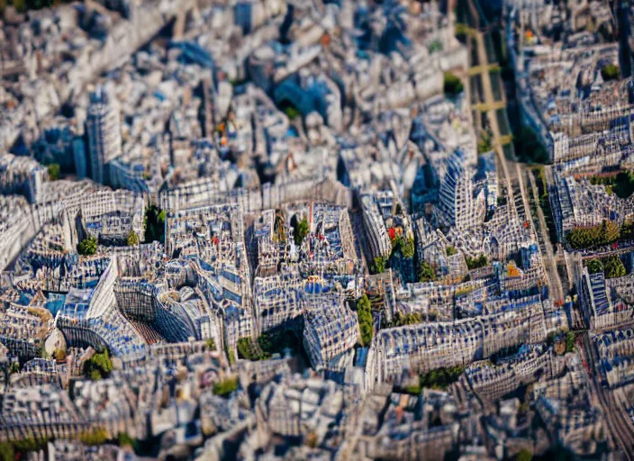 Image similar to tilt shift arial photo still of paris made of legos, 8 k, 1 6 mm f 1 6