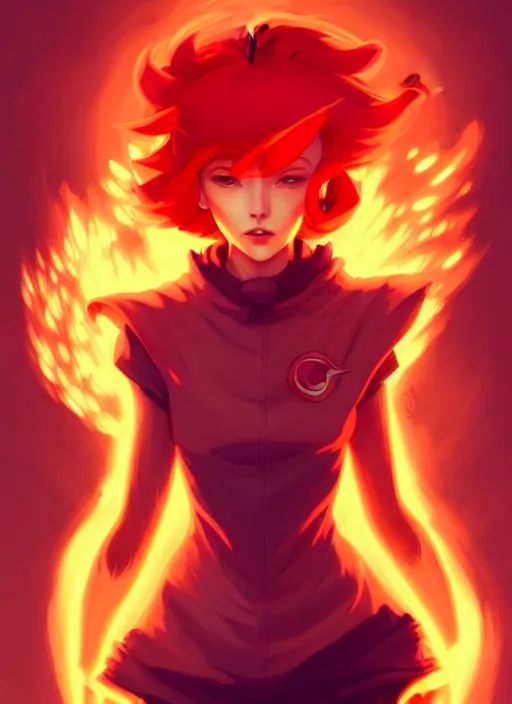 Prompt: style artgerm, joshua middleton, illustration, anthropomorphic hamster wearing orange pelt light armor, anime eyes, red hair, swirling fire flames cosmos, fantasy, dnd, cinematic lighting