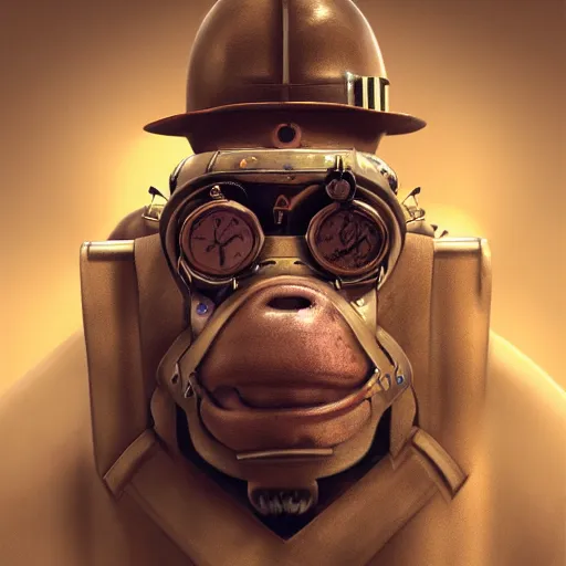 Image similar to steampunk monkey, portrait, concept art, rim light, octane render, anime, moebius, highly detailed