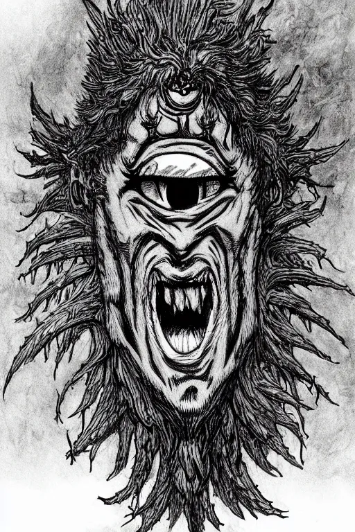 Image similar to thistle monster drawn in kentaro miura art style