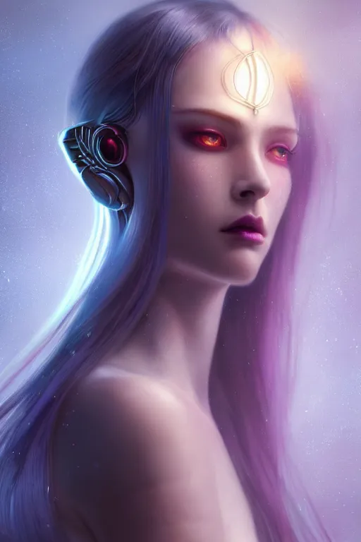 Prompt: ultra detailed, cinematic closeup photo of beautiful, female android deity, sharp focus, no blur, studio photo, model, floodlight. calm, angry, fantasy art, octane render, unreal engine. flowerpunk, noir. photorealistic concept art, triadic color scheme. art by artgerm and wlop and giger and greg rutkowski and alphonse mucha, 8 k