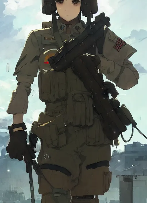 Image similar to portrait of cute soldier girl, black sky background urban landscape illustration concept art anime key visual trending pixiv fanbox by wlop and greg rutkowski and makoto shinkai and studio ghibli and kyoto animation soldier clothing military gear realistic anatomy mechanized german shepard