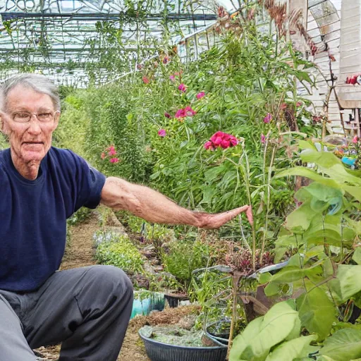 Image similar to older, tall, male falling from a greenhouse with a bulging knee