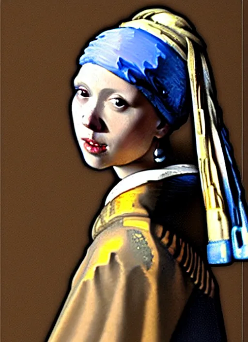 Image similar to replace the girl in Johannes Vermeer's Girl with a Pearl Earring with Scarlett Johansson