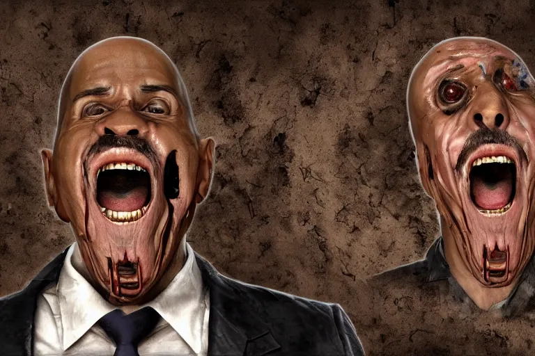 Prompt: creepy hilarious steve harvey screaming portrait stuck in the matrix, glitchy, buggy, playstation 1 graphics, low poly 3 d render, creepypasta, volumetric lighting, dramatic, octane render, scary, horrific, award - winning, detailed, weird, close - up, featured on artstation, strange, off - putting, demonic, odd, atmospheric, ambient, spooky